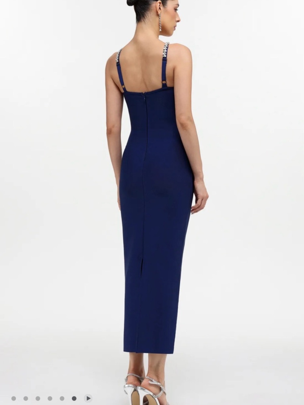 Kailani Classic Contour Halter Rhinestone Blue Bandage Maxi Dress - Picture 5 of 7
